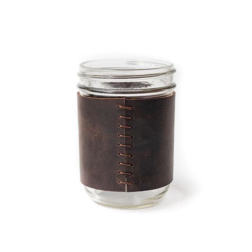 Leather Mason Jar Sleeve (Glass included) - Mission Leather Co